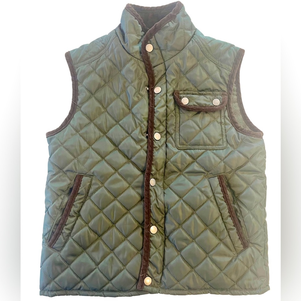 Class Club Olive Green + Brown Corduroy Trim Quilted Vest, Boys size 8 Youth